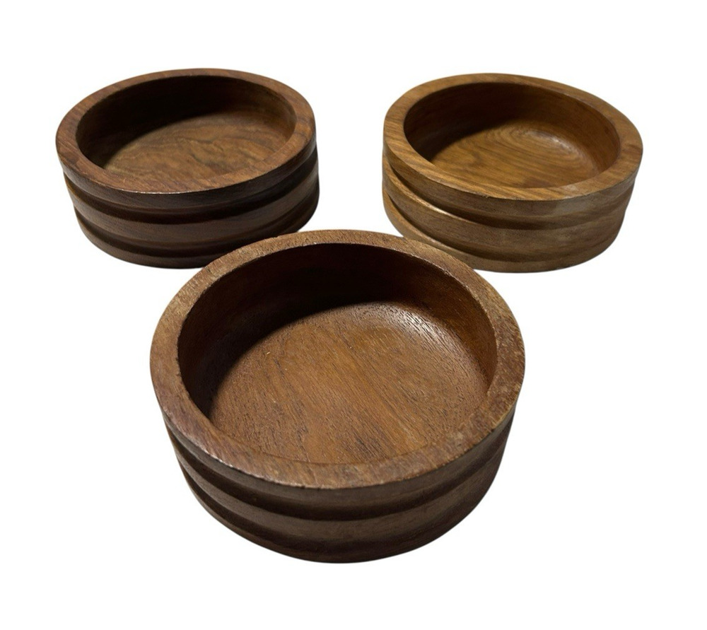Vintage Genuine Teak Salad Bowls "Good Wood" Wooden Bowls Lot of 3 MCM Thailand